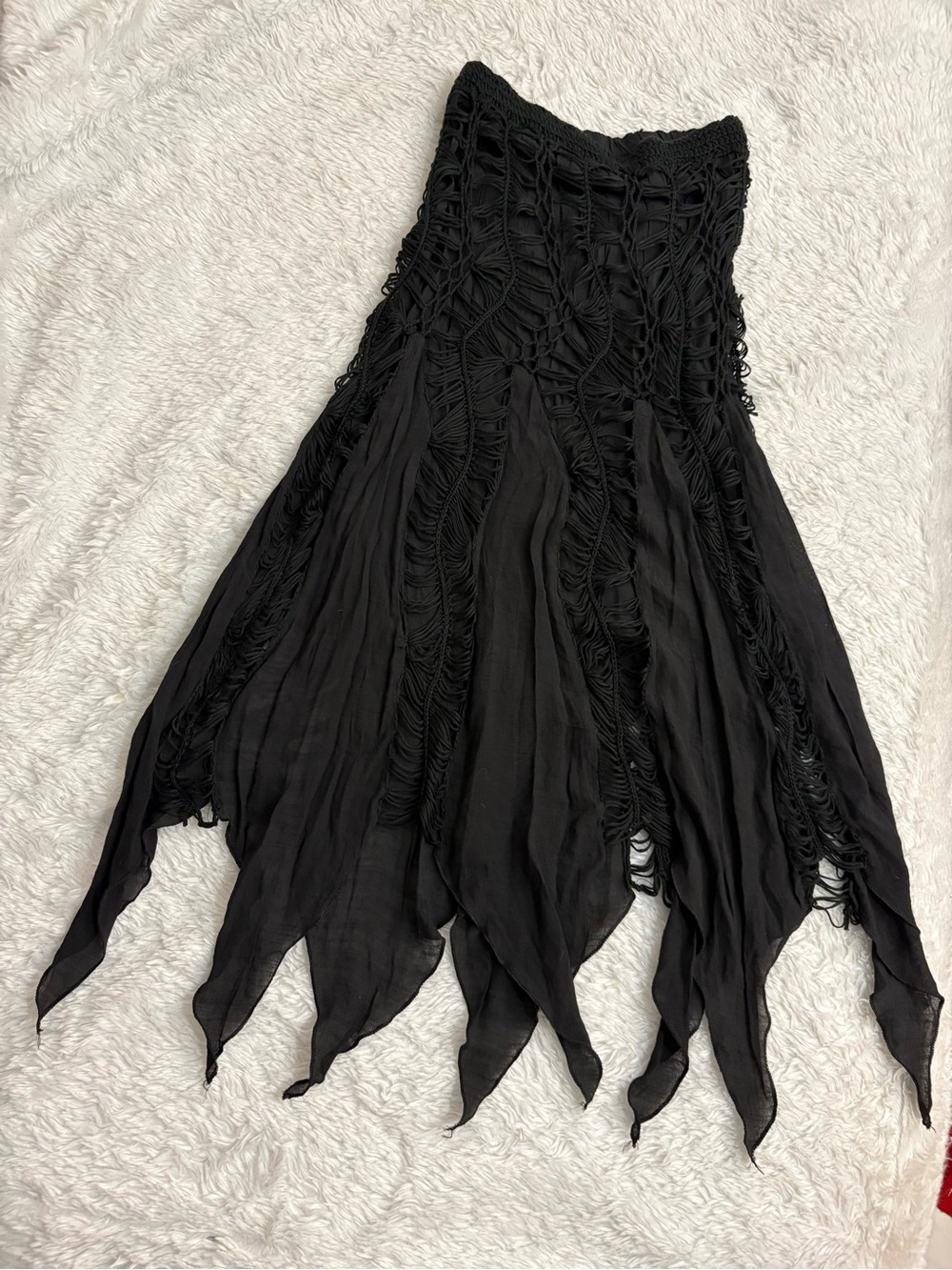 VENUS Black distressed open-knit crochet skirt gothic fairy-grunge asymmetrical